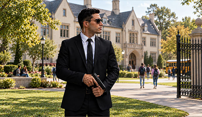 Armed security officer on duty at school campus