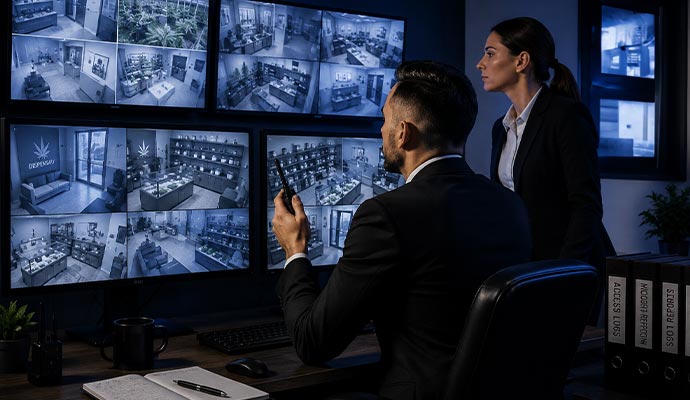Cannabis dispensary security monitoring room
