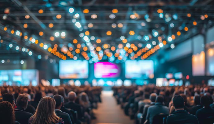 Conference hall audience facing stage