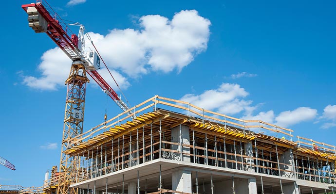 Construction site with tower crane