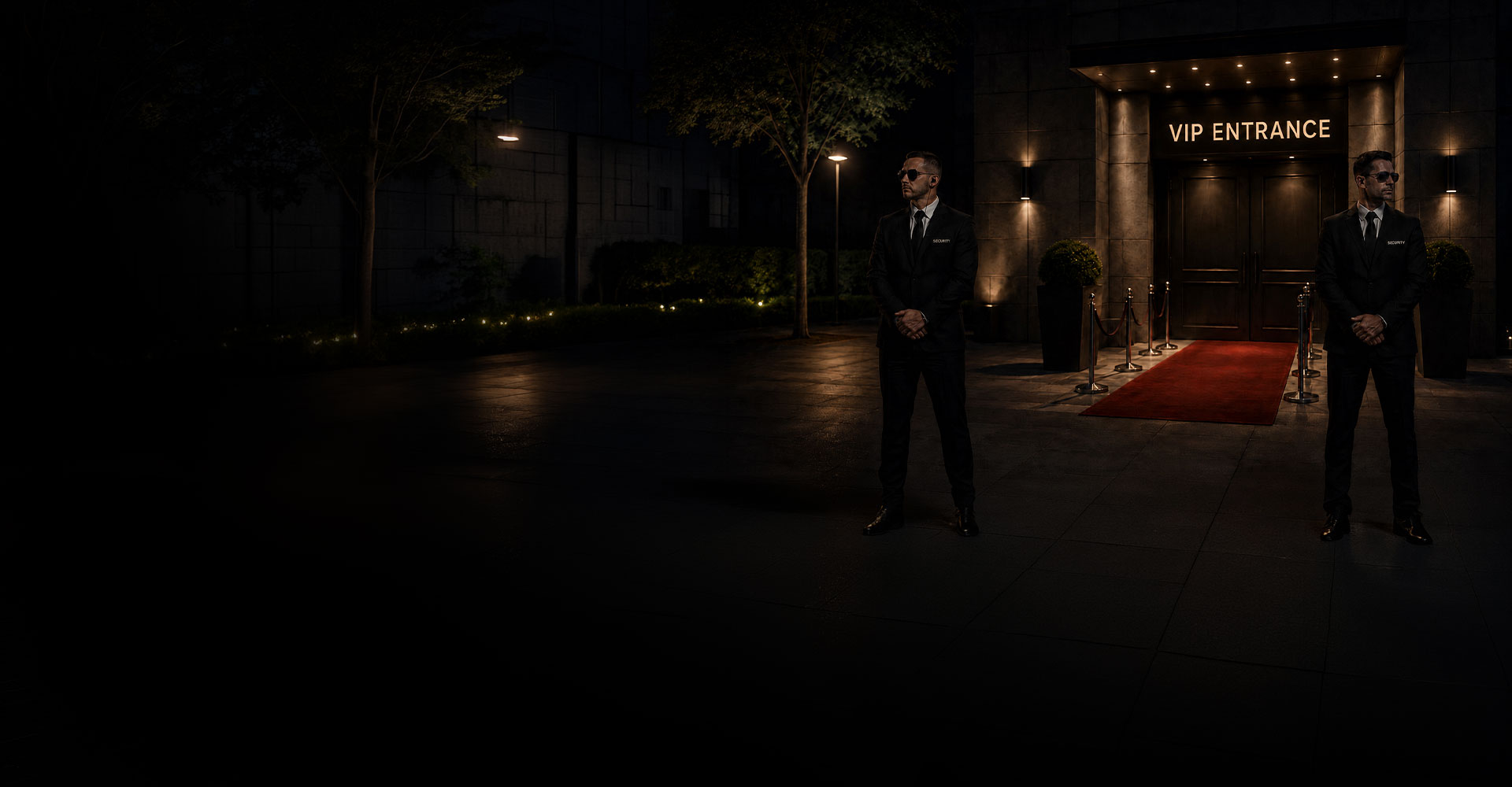Security professional standing in front of an event center