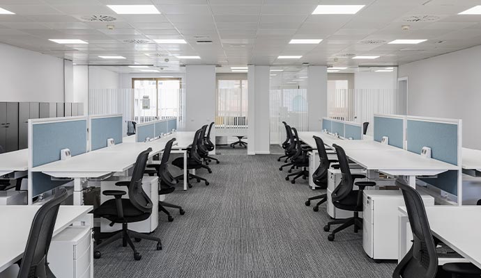 Modern office interior with open workstations