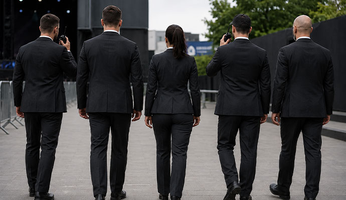 Professional security team walking patrol