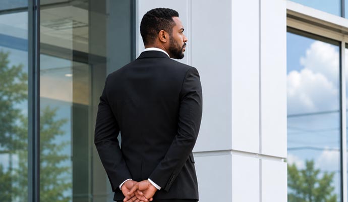 Security guard outside an office building