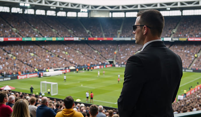 Security guard overlooking a soccer stadium