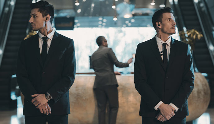 Security guards in a building lobby