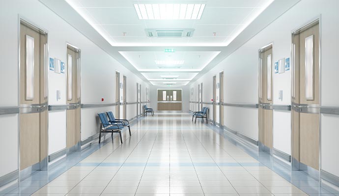An empty modern hospital corridor