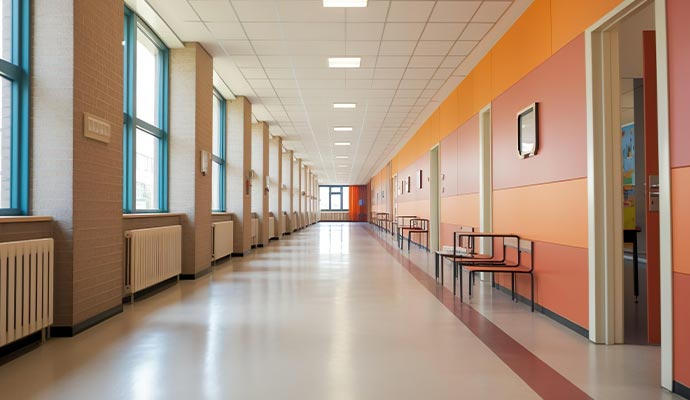 An empty school hallway