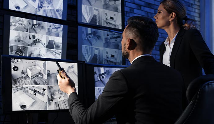 Security team monitoring live camera feeds